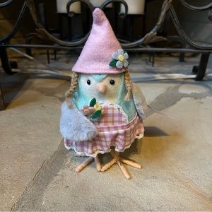 NWT Spring Gnome Girl Easter Spring Felt Bird Decor